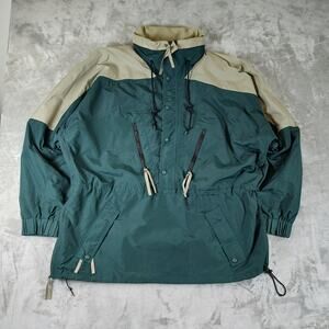Men's Vinatage Athletic Works Dark Green and Beige Windbreaker Pullover Jacket
